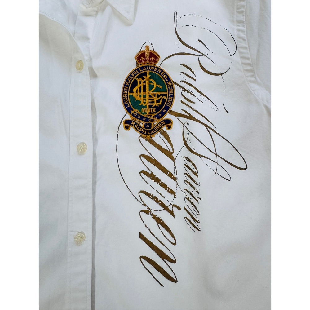 Lauren Ralph Lauren Women's White Patch Crest Button Down Shirt Size M Old Money - Picture 4 of 8